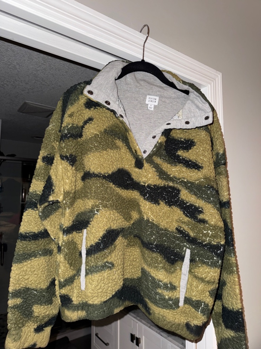 Light brown, Black and Green Camo Sherpa Pullover Jacket